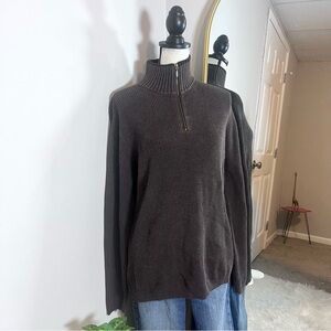 Brown Knit Boho Half-Zip Sweater